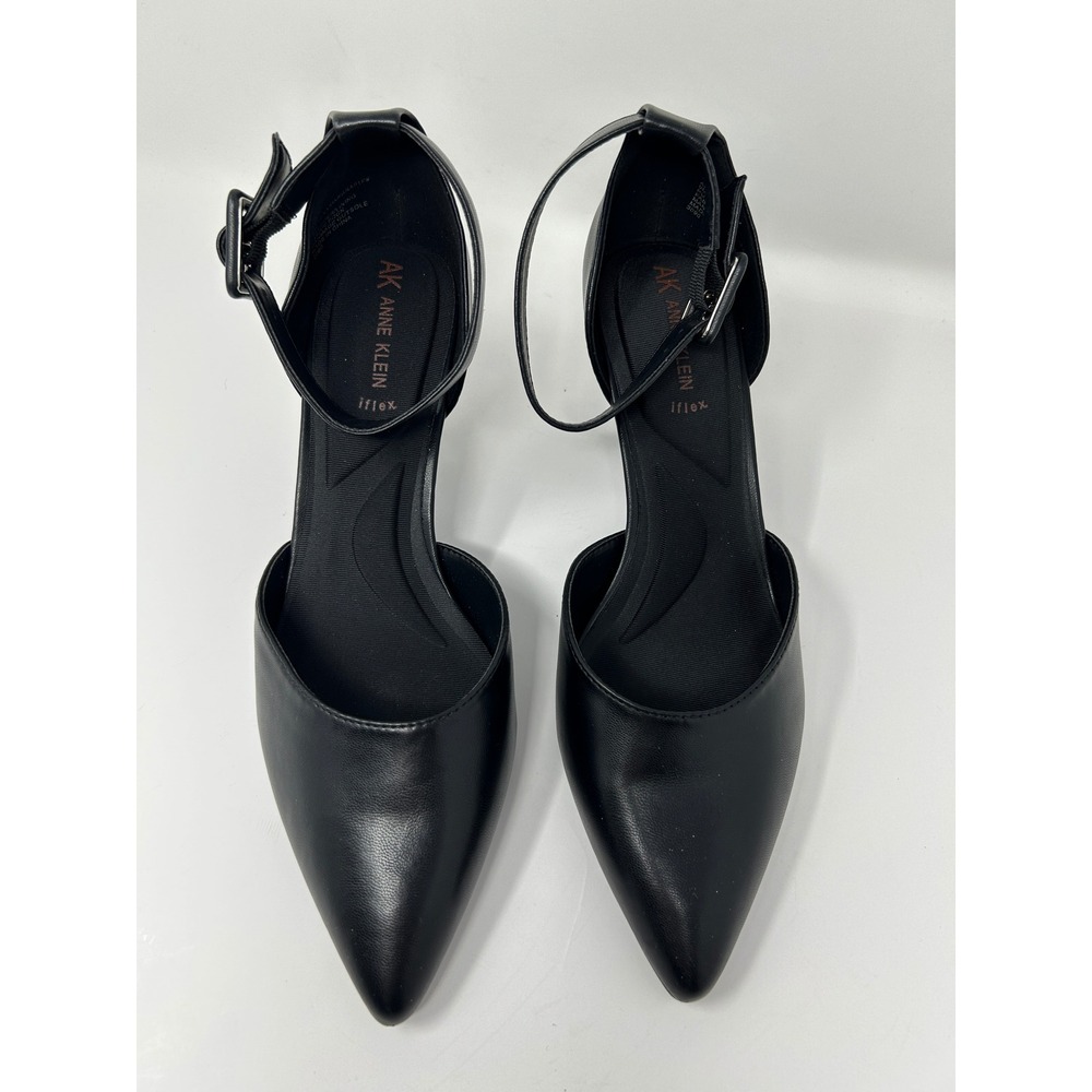 Anne Klein Women iflex Black Pointed Toe Ankle Strap dOrsay Kitten Heels Pumps 9